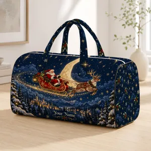 Santa Sleigh Under Crescent Moon for Magical Christmas Holiday Getaways Quilted Weekend Bag