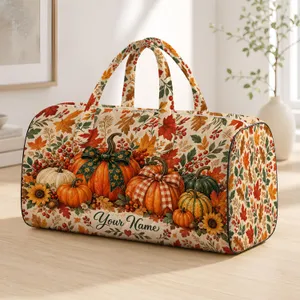 Autumn Pumpkin Bows And Maple Leaves For Cozy Harvest Getaways And Fall Travel Quilted Weekend Bag