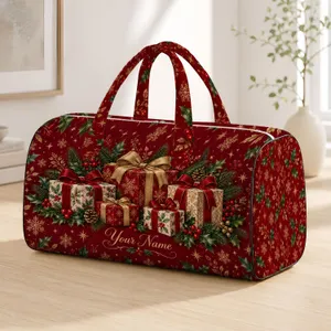 Christmas Gift Boxes and Holly for Festive Holiday Travel and Cozy Winter Getaways Quilted Weekend Bag