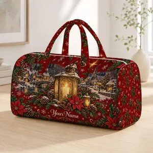 Antique Christmas Lantern and Snowy Village for Festive Winter Getaways Quilted Weekend Bag