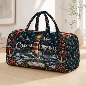 Coastal Christmas Lighthouse Anchor Starfish for Festive Seaside Holiday Getaways Quilted Weekend Bag