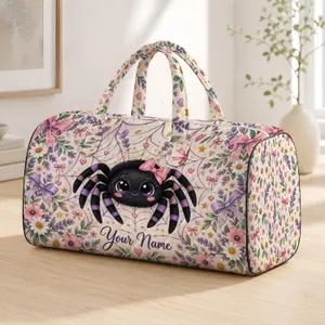 Cute Black Spider with Bow for Playful Weekend Getaways and Halloween Fans All Year Quilted Weekend Bag