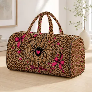 Leopard Spiderweb Bow Heart Motif for Festive Getaways and Stylish Women Travelers Quilted Weekend Bag