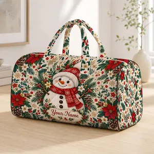 Cheerful Snowman with Red Scarf for Festive Winter Getaways and Christmas Cheer Quilted Weekend Bag