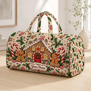 Gingerbread House and Candy Canes for Cozy Christmas Holiday Travel Gift Giving Joy Quilted Weekend Bag