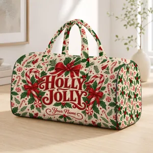 Candy Cane Holly Bow Christmas Cheer for Festive Holiday Getaways and Winter Travel Quilted Weekend Bag