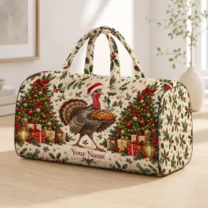 Christmas Turkey And Evergreen Trees For Festive Holiday Getaways And Winter Travel Quilted Weekend Bag