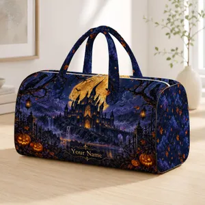 Haunted Castle Full Moon Bats and Pumpkins for Spooky Autumn Getaways and Halloween Quilted Weekend Bag