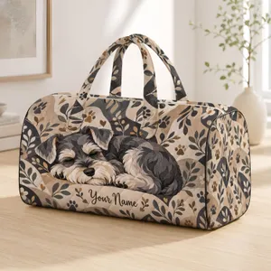Sleeping Schnauzer Neutral Patchwork Style Travel Gift for Dog Lovers and Pet Owners Quilted Weekend Bag