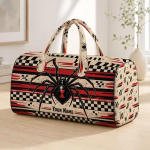 Black Spider And Racing Checks For Bold Road Trips And Alternative Style Enthusiasts Quilted Weekend Bag