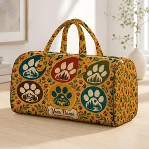 Retro Paw Print Color Blocks for Camping Getaways and Relaxed Weekend Adventures Quilted Weekend Bag