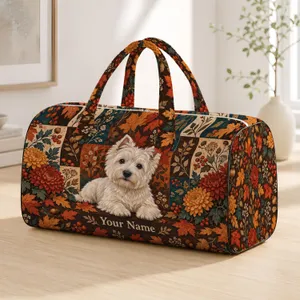 West Highland White Terrier Autumn Florals for Cozy Fall Getaways and Dog Lovers Quilted Weekend Bag