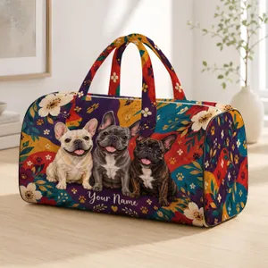 French Bulldog Trio in Rainbow Color Blocks for Pet Lovers and Weekend Getaways Quilted Weekend Bag
