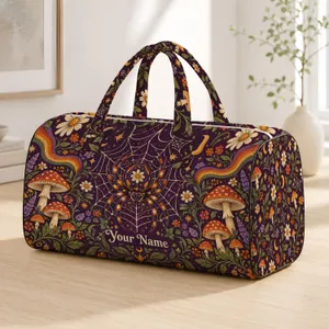 Boho Mushroom Spiderweb Rainbow Florals for Whimsical Autumn Weekend Adventures Quilted Weekend Bag