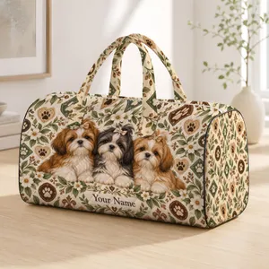 Three Shih Tzu Puppies Paw Prints for Cozy Getaways and Dog Lover Travel Quilted Weekend Bag
