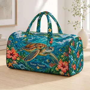 Sea Turtle Hibiscus Ocean Scene for Tropical Getaways and Coastal Vacation Travelers Quilted Weekend Bag