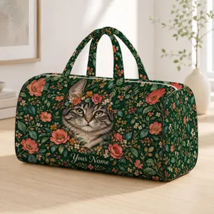 Floral Crown Tabby Cat With Forest Blooms For Nature Loving Everyday Travel Adventures Quilted Weekend Bag