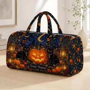 Black Cats And Jack-O'-Lanterns For Enchanting Halloween Autumn Weekend Escapes Quilted Weekend Bag