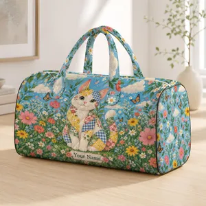 Patchwork Calico Cat and Wildflowers for Cozy Weekend Getaways and Garden Lovers Travel Quilted Weekend Bag