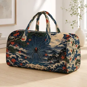 Japanese Spider Moonlit Waves And Maple Leaves For Autumn Nature Getaways Quilted Weekend Bag
