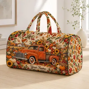 A Rustic Harvest Truck with Sunflowers and Pumpkins for Cozy Autumn Weekend Getaways Quilted Weekend Bag