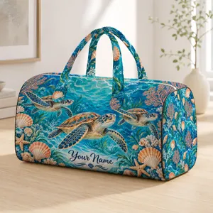 Sea Turtle and Seashell Coastal Getaway for Relaxed Sunny Beach Days and Ocean Lovers Quilted Weekend Bag