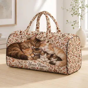 Sleepy Cat Family for Cozy Weekend Getaways and Relaxing Travel for Cat Lovers Quilted Weekend Bag