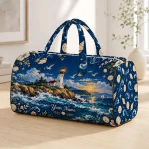 Lighthouse and Coastal Waves for Seaside Getaways and Summer Beach Travel Enthusiasts Quilted Weekend Bag