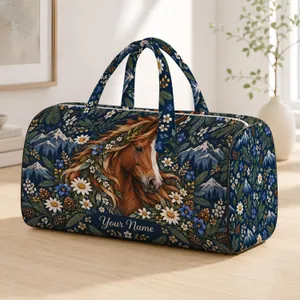 Chestnut Horse and Alpine Wildflowers for Rustic Mountain Getaways and Country Escapes Quilted Weekend Bag