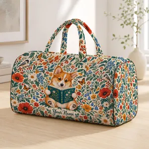 Corgi Reading a Book Among Wildflowers for Cozy Study Days and Gifts for Dog Lovers Quilted Weekend Bag