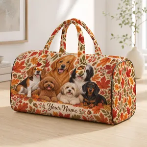 Autumn Dog Portraits with Golden Leaves for Cozy Woodland Getaways and Dog Lovers Quilted Weekend Bag
