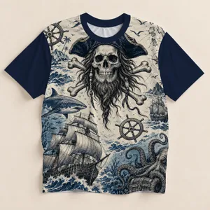 Pirate Skull And Crossbones With Tall Ships For Coastal Adventure And Nautical Fans All-over Print Unisex T-shirt