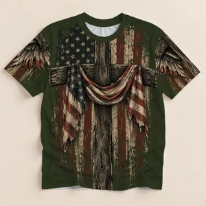 Weathered Cross and American Flag for Faithful Everyday Americana Style All-over Print Unisex T-shirt
