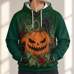 Halloween Pumpkin and Black Cats for Spooky Autumn Nights, Women’s Fall Style All-over Print Hoodie (Lightweight)