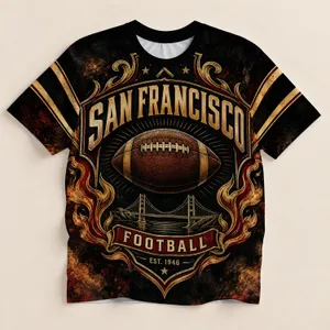 San Francisco Football Crest With Golden Flames for Game Day and School Spirit All-over Print Unisex T-shirt