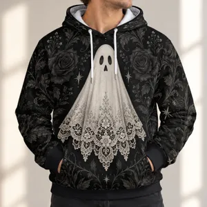 Ivory Lace Ghost and Black Roses for Halloween Nights and Gothic Fall Style Lovers All-over Print Hoodie (Lightweight)
