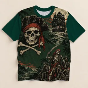 Pirate Skull, Skeleton Crew And Tall Ship For Gothic Coastal Nights And Costume Parties All-over Print Unisex T-shirt
