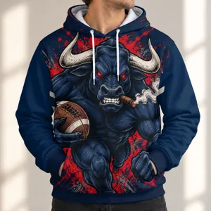 Blue Bull Football Mascot for Game Day Tailgating and Fall Sports Fans All-over Print Hoodie (Lightweight)