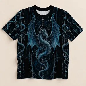 Cyan Rune Dragon Cloak Motifs for Medieval Fantasy Cosplay and Viking Festival Wear All-over Print Unisex T-shirt