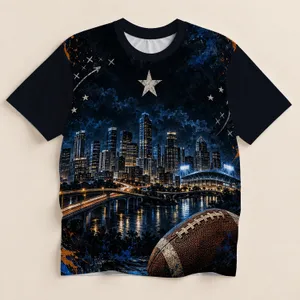 Night Football City Skyline With Stadium Lights for Game Day and Casual Weekends All-over Print Unisex T-shirt