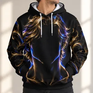 Golden Neon Faceless Portrait for Nightlife, Gaming, and Cyberpunk Style Fans All-over Print Hoodie (Lightweight)