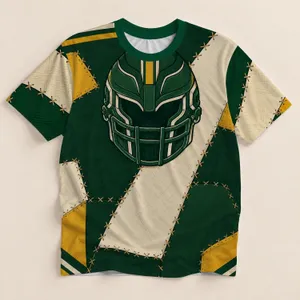 Green Gold Football Helmet Crest for Game Day Tailgates and Autumn Outdoor Wear All-over Print Unisex T-shirt