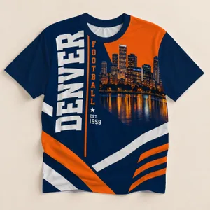Denver Skyline And Rugby Stripes For Game Day, City Commutes And Casual Wear All-over Print Unisex T-shirt