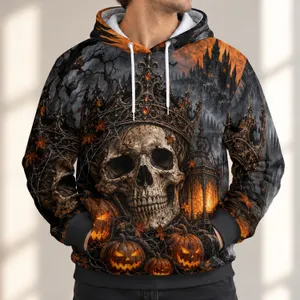 Crowned Skull and Jack O Lanterns for Halloween Night and Gothic Fall Style All-over Print Hoodie (Lightweight)
