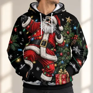 Jolly Bearded Holiday Man with Tree and Gifts for Christmas Parties and Winter Cheer All-over Print Hoodie (Lightweight)