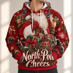 Santa North Pole Cheer for Christmas Parties, Family Gatherings and Winter Celebrations All-over Print Hoodie (Lightweight)