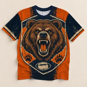 Vintage Orange And Navy Grizzly Bear Football Spirit For Game Day And Tailgate Fans All-over Print Unisex T-shirt