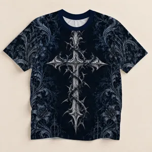 Thorn-Wrapped Silver Cross for Gothic Festivals and Dark Aesthetic Wear All-over Print Unisex T-shirt
