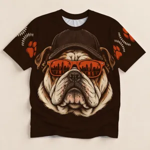 Bulldog Sunglasses and City Skyline for Classic Baseball Fans and Everyday Weekend Wear All-over Print Unisex T-shirt