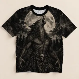 Howling Werewolf Beneath Full Moon for Halloween Nights and Everyday Gothic Style All-over Print Unisex T-shirt